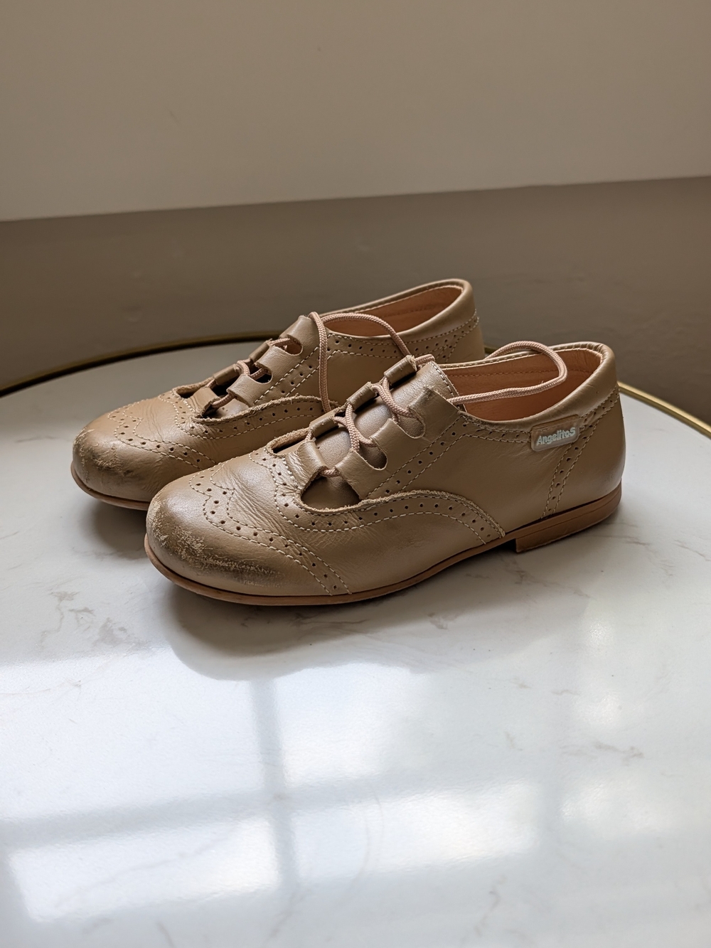Tan Kids Lace-Up Dress Shoes Angelitos Size 26